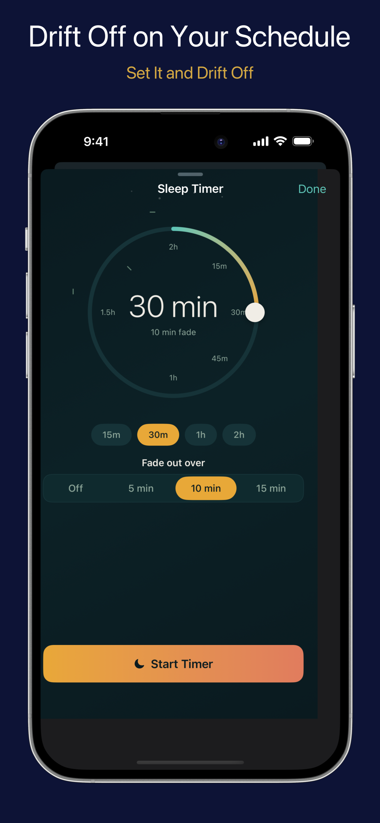 Sleep timer with gentle fade